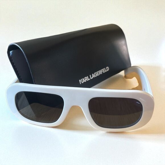 Karl Lagerfeld White Frame Rectangular sun glasses with case- Designer Unisex - Picture 1 of 6
